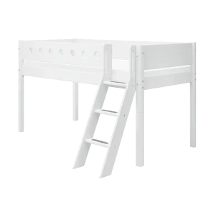 High Bed 120 cm with Slanting Ladder and Safety Rail, 90x200 cm, WHITE