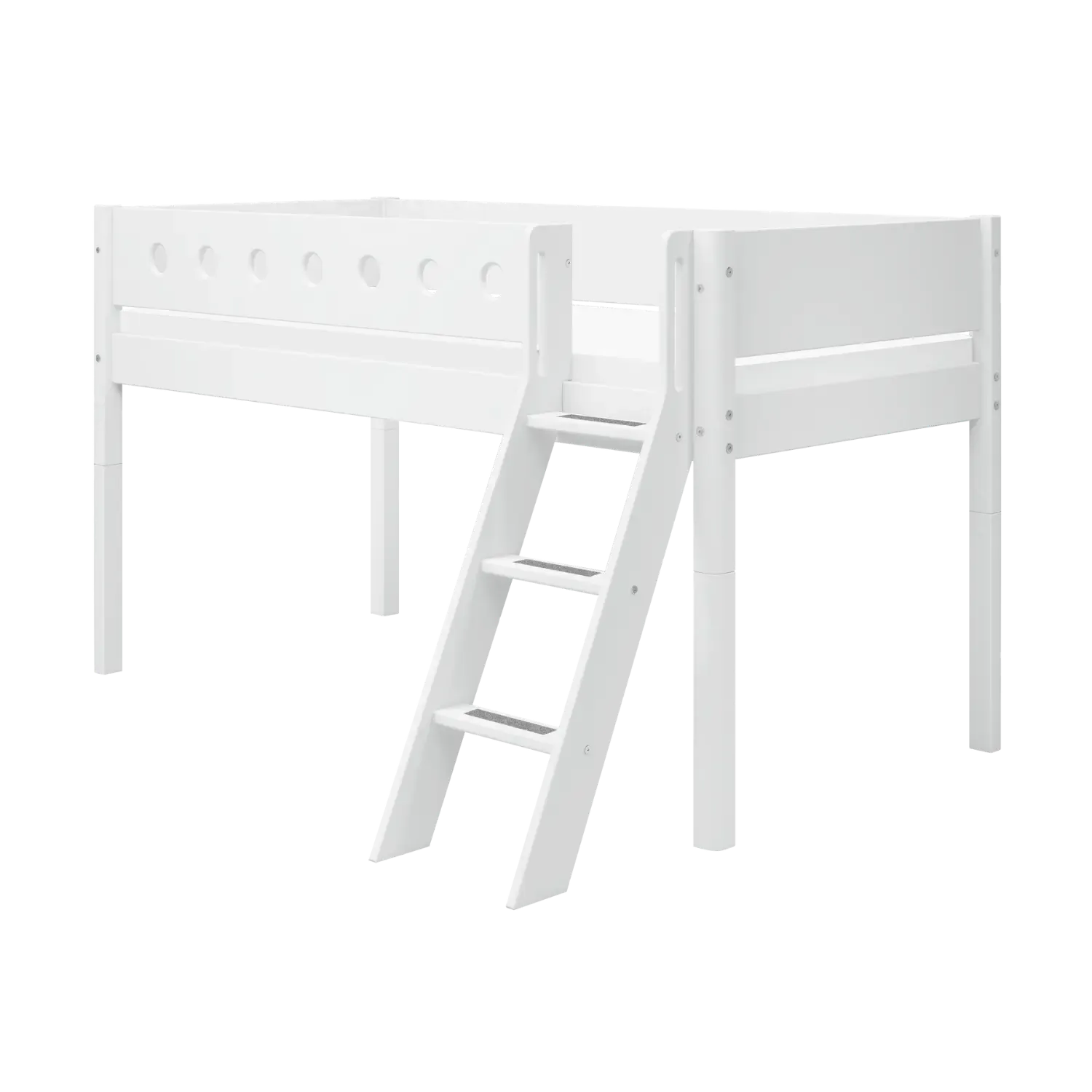 High Bed 120 cm with Slanting Ladder and Safety Rail, 90x200 cm, WHITE