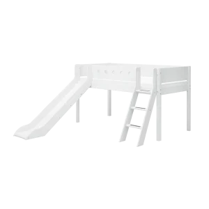 High Bed 120 cm with Slide, Slanting Ladder and Safety Rail, 90x200 cm, WHITE