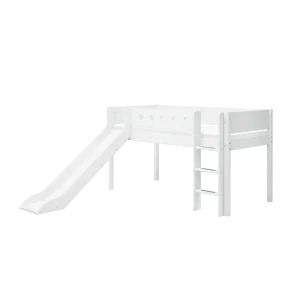High Bed 120 cm with Slide, Straight Ladder and Safety Rail, 90x200 cm, WHITE