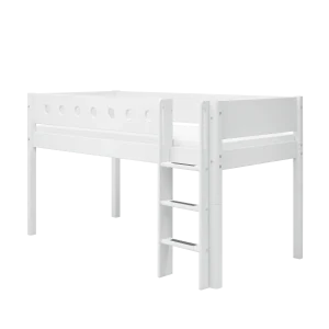 High Bed 120 cm with Straight Ladder and Safety Rail, 90x200 cm, WHITE