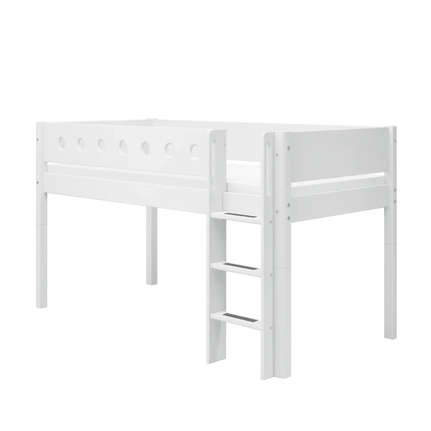 High Bed 120 cm with Straight Ladder and Safety Rail, 90x200 cm, WHITE