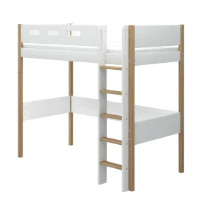 High Bed 184 cm with Ladder and Safety Rail, 90x200 cm, NOR White/Oak