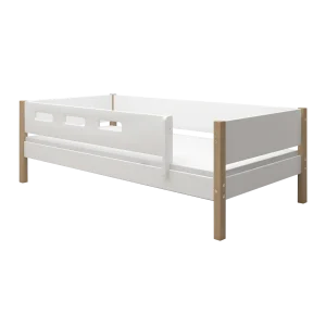 Single Bed with Safety Rail, 90x200 cm, NOR White/Oak