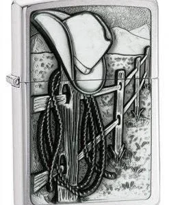 Zippo Lighter - Resting Cowboy Brushed Chrome